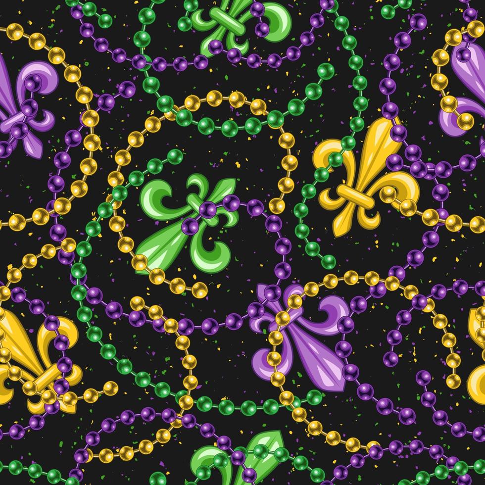 padrão sem emenda com flor de lis, cordas de miçangas. projeto de carnaval mardi gras. ilustração vintage para estampas, roupas, design de superfície vetor