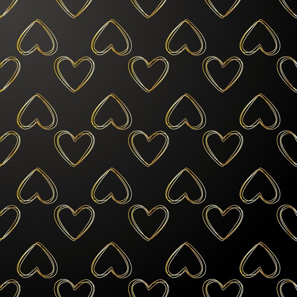 cartão com corações desenhados à mão de ouro de luxo em fundo preto vetor