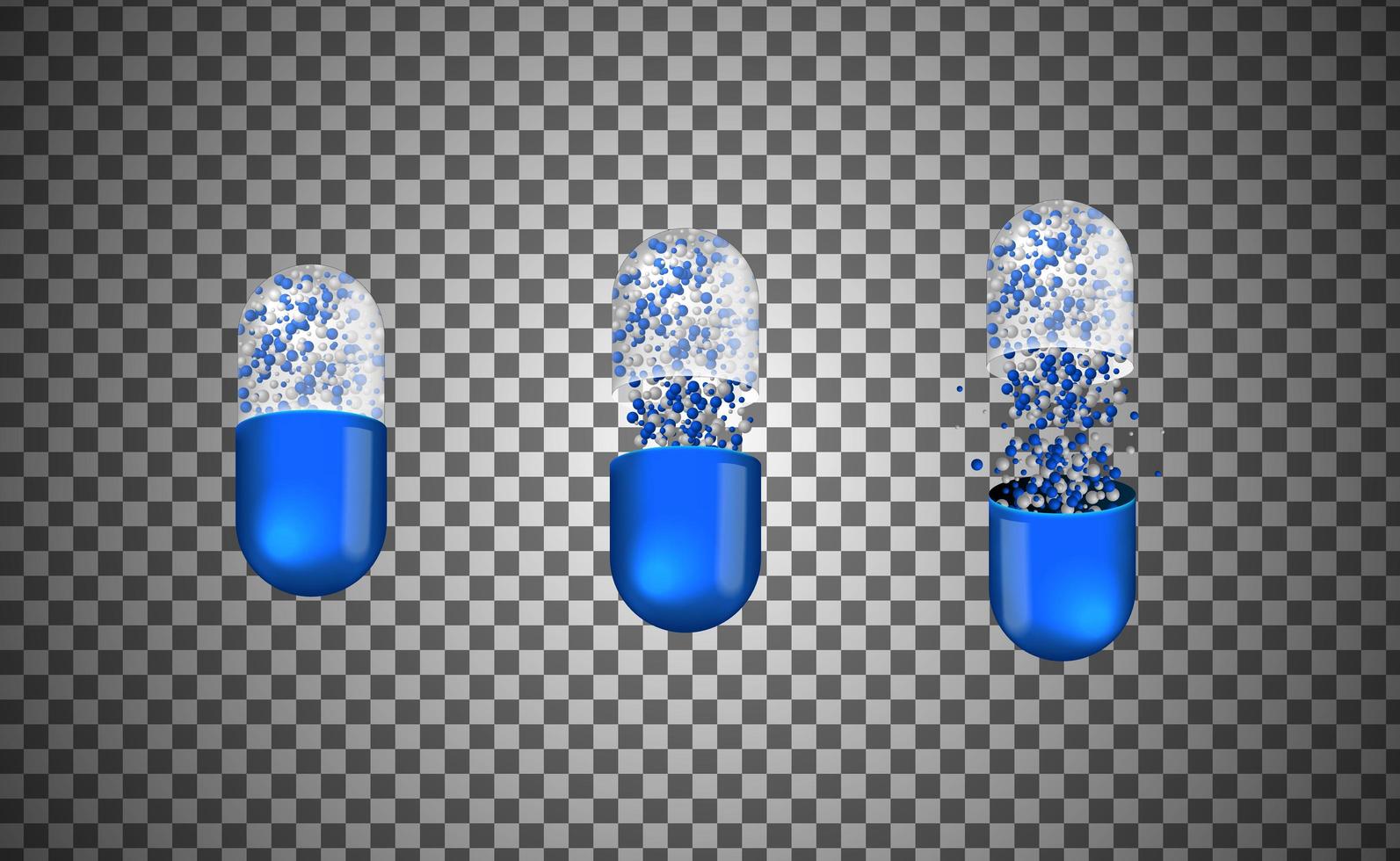 Ilustração 3D cápsula azul e branca com química da molécula vetor