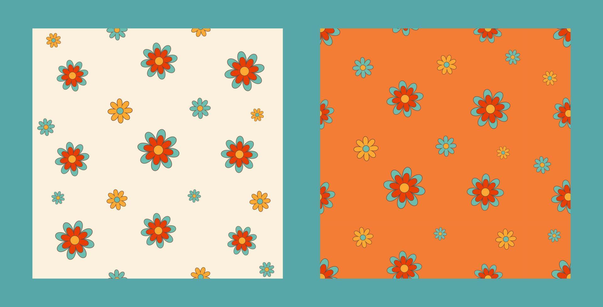 conjunto de padrões abstratos sem costura com flores vintage groovy. estilo dos anos setenta, papel de parede, têxtil. design plano, retrô, estética hippie. vetor