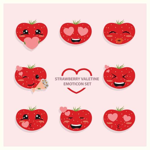 Conjunto de ícones Emoção de morango Valentine vetor