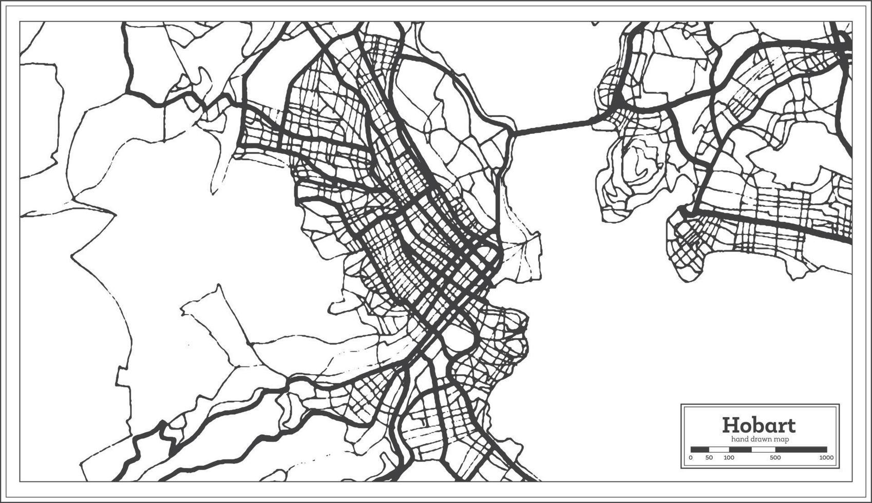 mapa da cidade de hobart austrália na cor preto e branco. mapa de contorno. vetor
