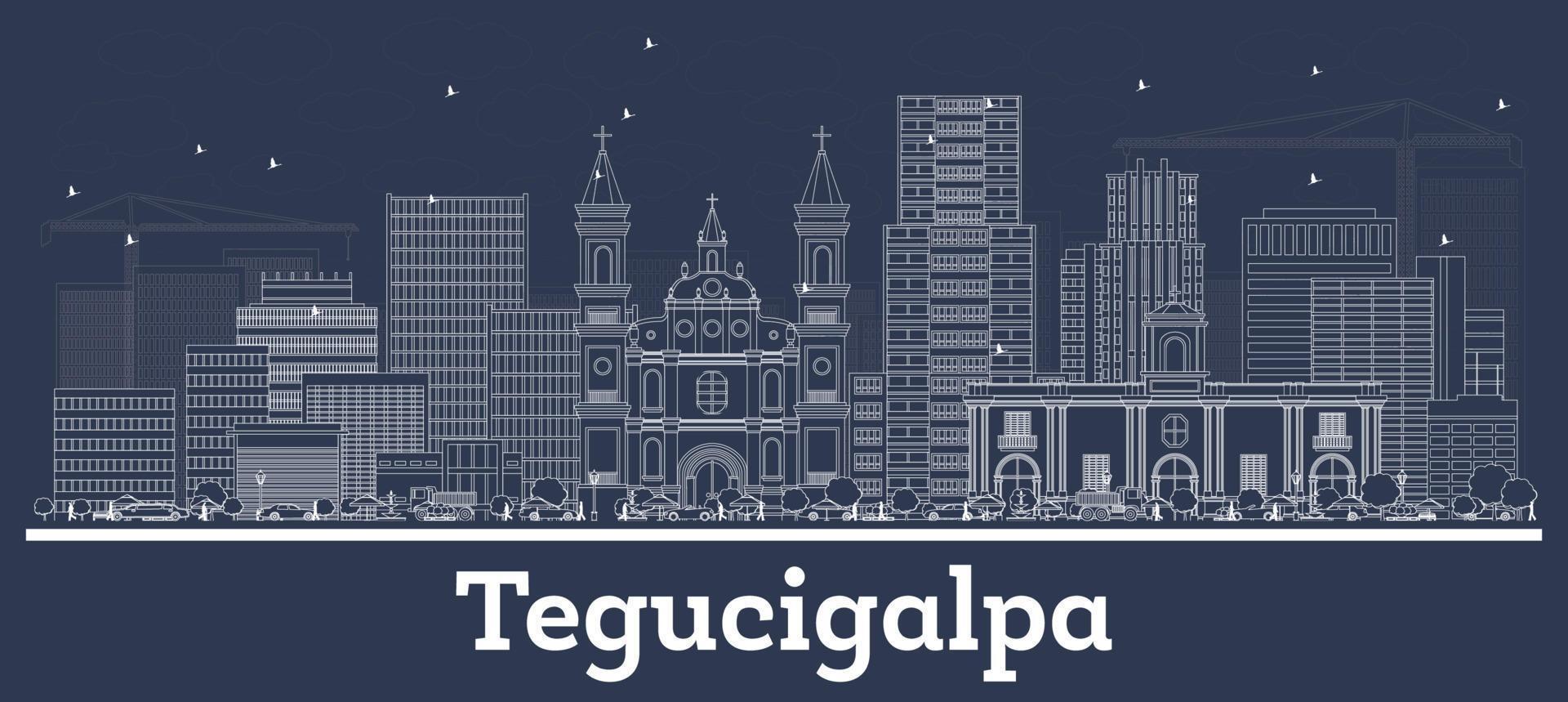 delineie o horizonte da cidade de tegucigalpa honduras com edifícios brancos. vetor