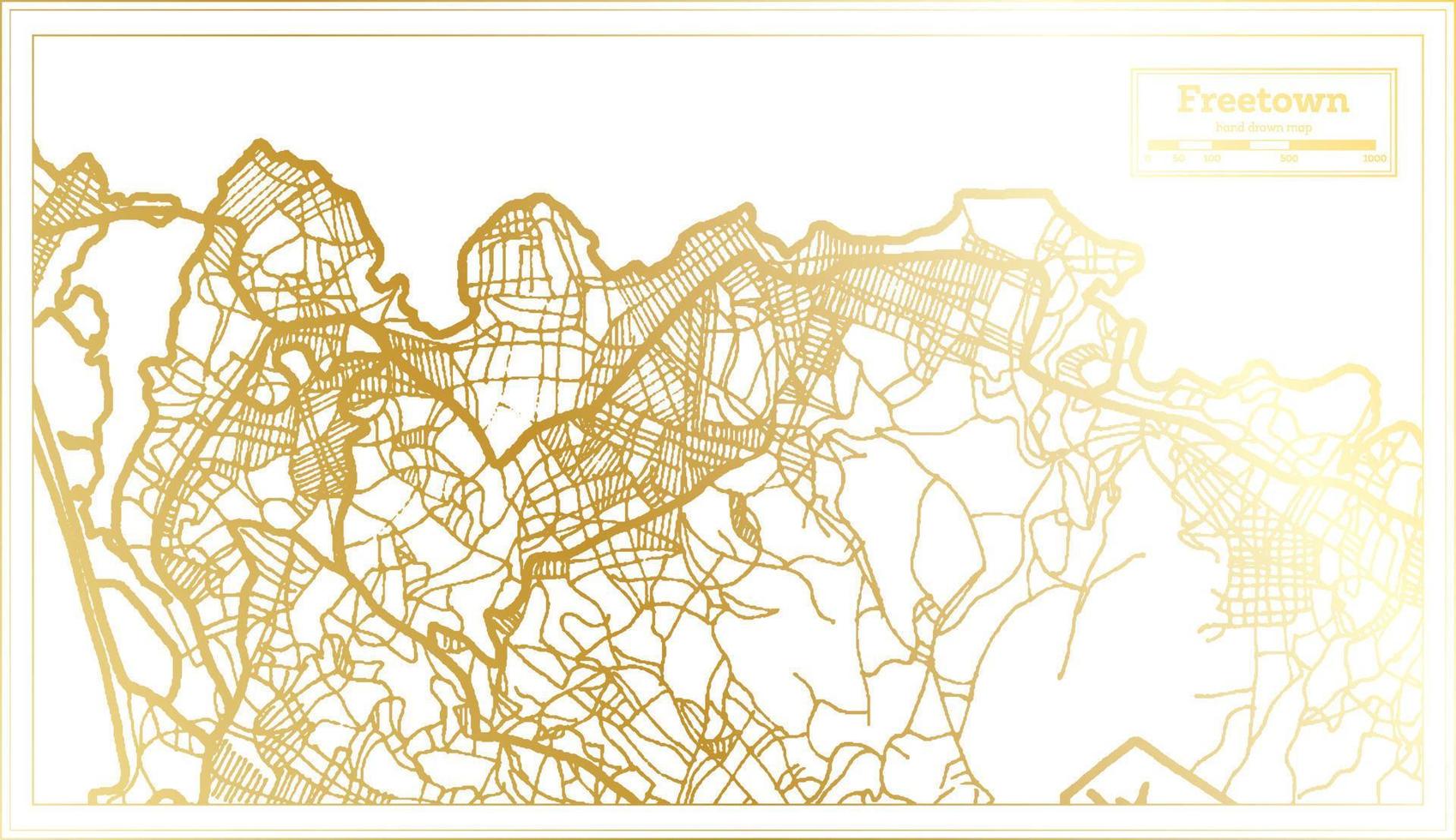 mapa da cidade de freetown serra leoa em estilo retrô na cor dourada. mapa de contorno. vetor