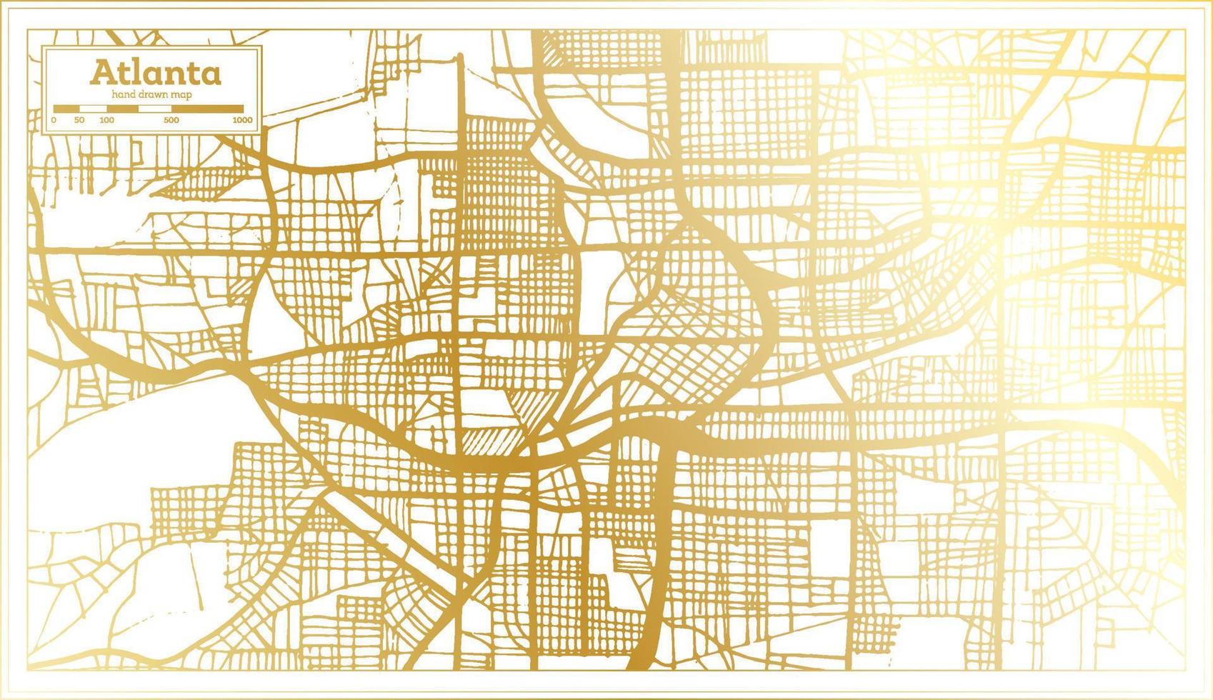 mapa da cidade de atlanta georgia eua em estilo retrô na cor dourada. mapa de contorno. vetor