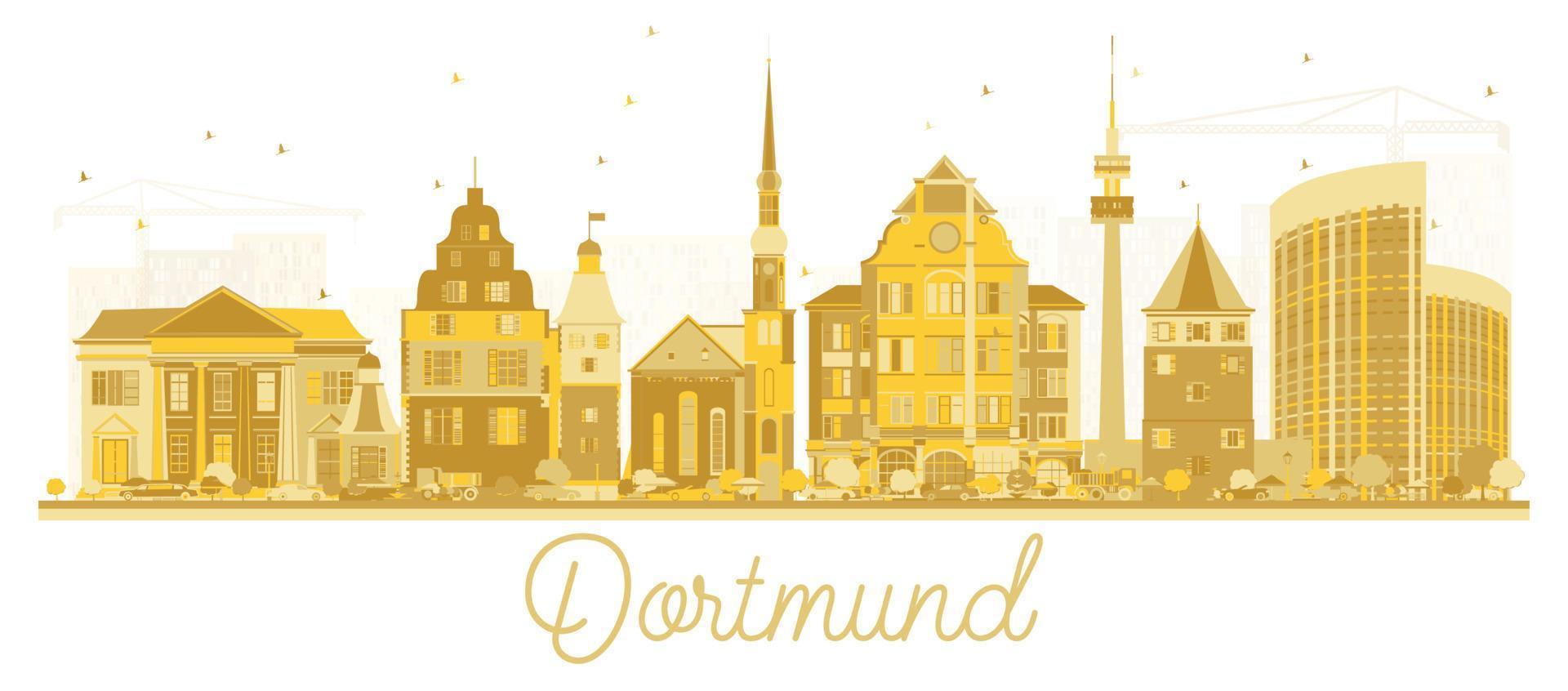 silhueta do horizonte da cidade de Dortmund Alemanha com edifícios dourados isolados no branco. vetor