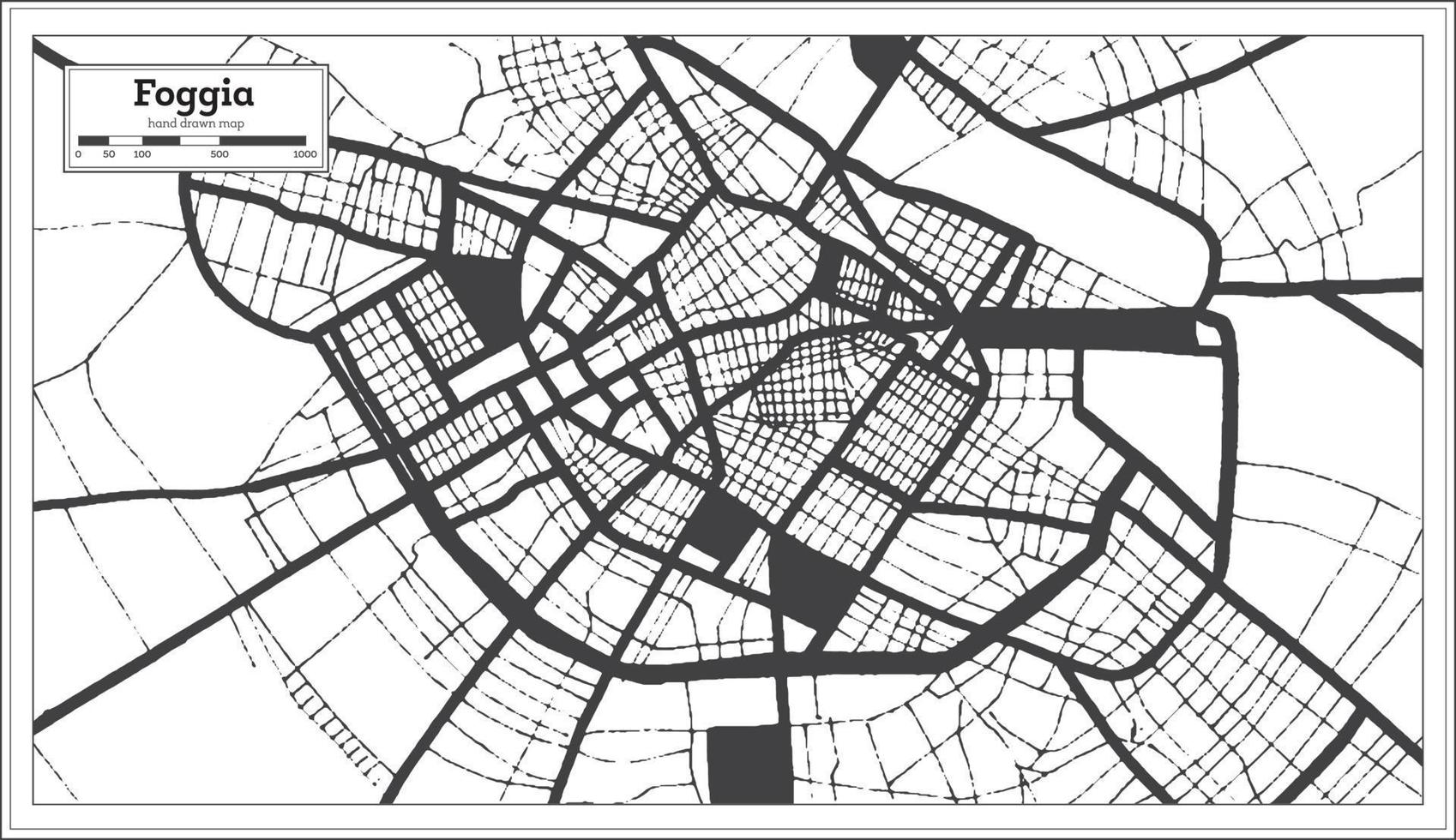 mapa da cidade de foggia itália na cor preto e branco em estilo retrô. mapa de contorno. vetor