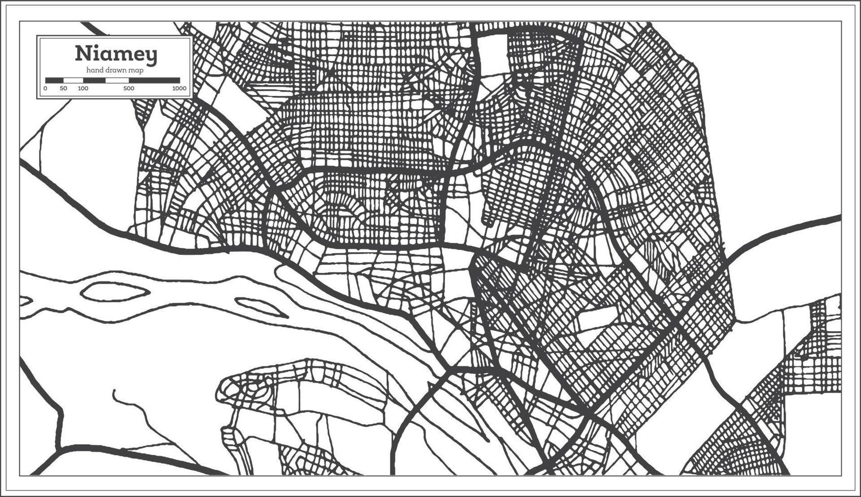 Mapa da cidade de Niamey Niger na cor preto e branco. mapa de contorno. vetor