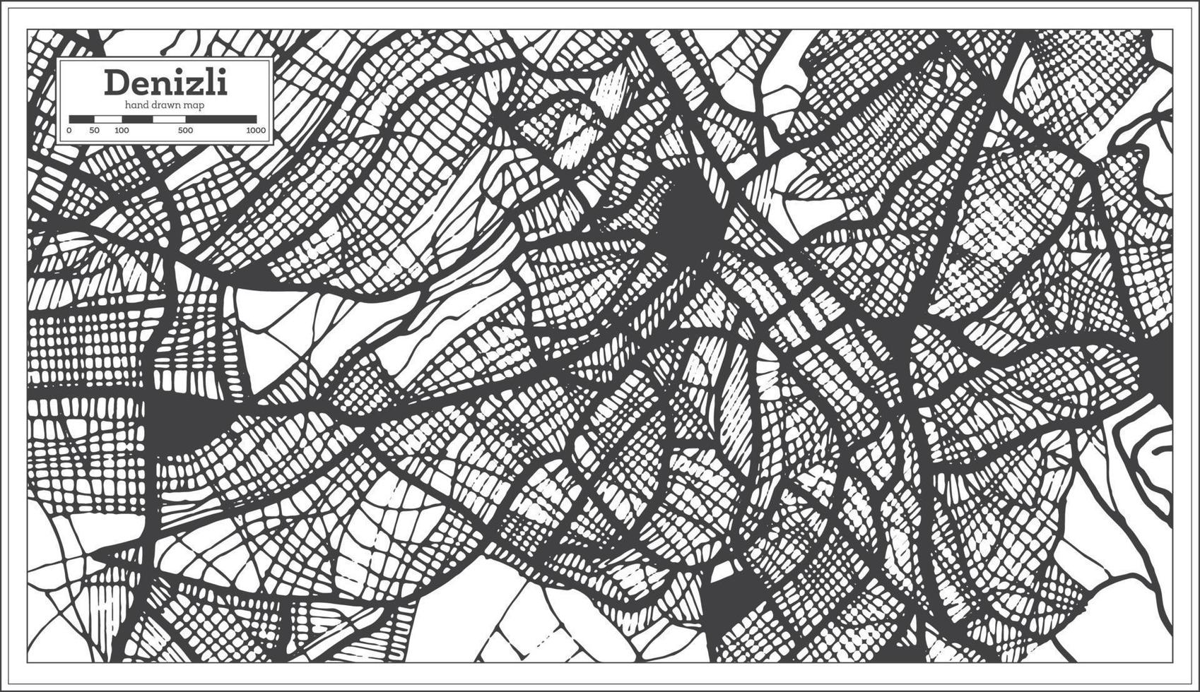 mapa da cidade denizli peru na cor preto e branco em estilo retrô. mapa de contorno. vetor