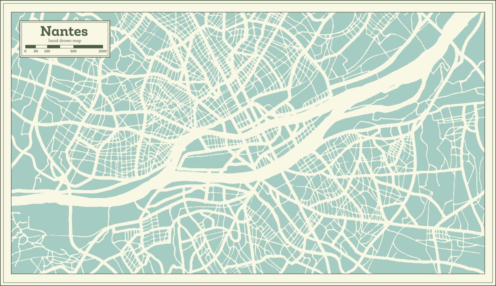 mapa da cidade de nantes frança em estilo retrô. mapa de contorno. vetor