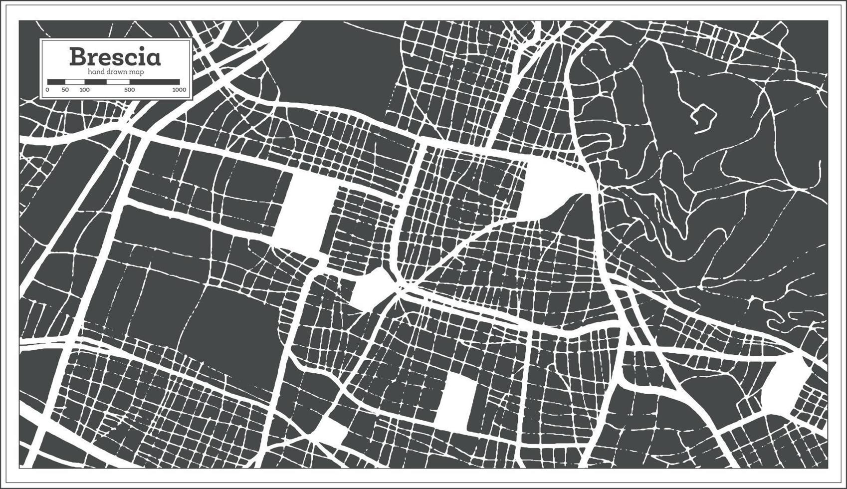 mapa da cidade de brescia itália na cor preto e branco em estilo retrô. mapa de contorno. vetor