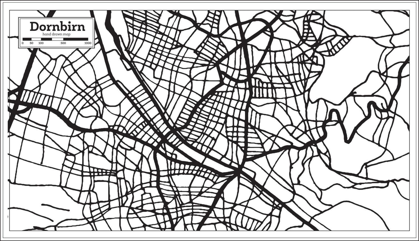 mapa da cidade de Dornbirn Áustria na cor preto e branco em estilo retrô. mapa de contorno. vetor