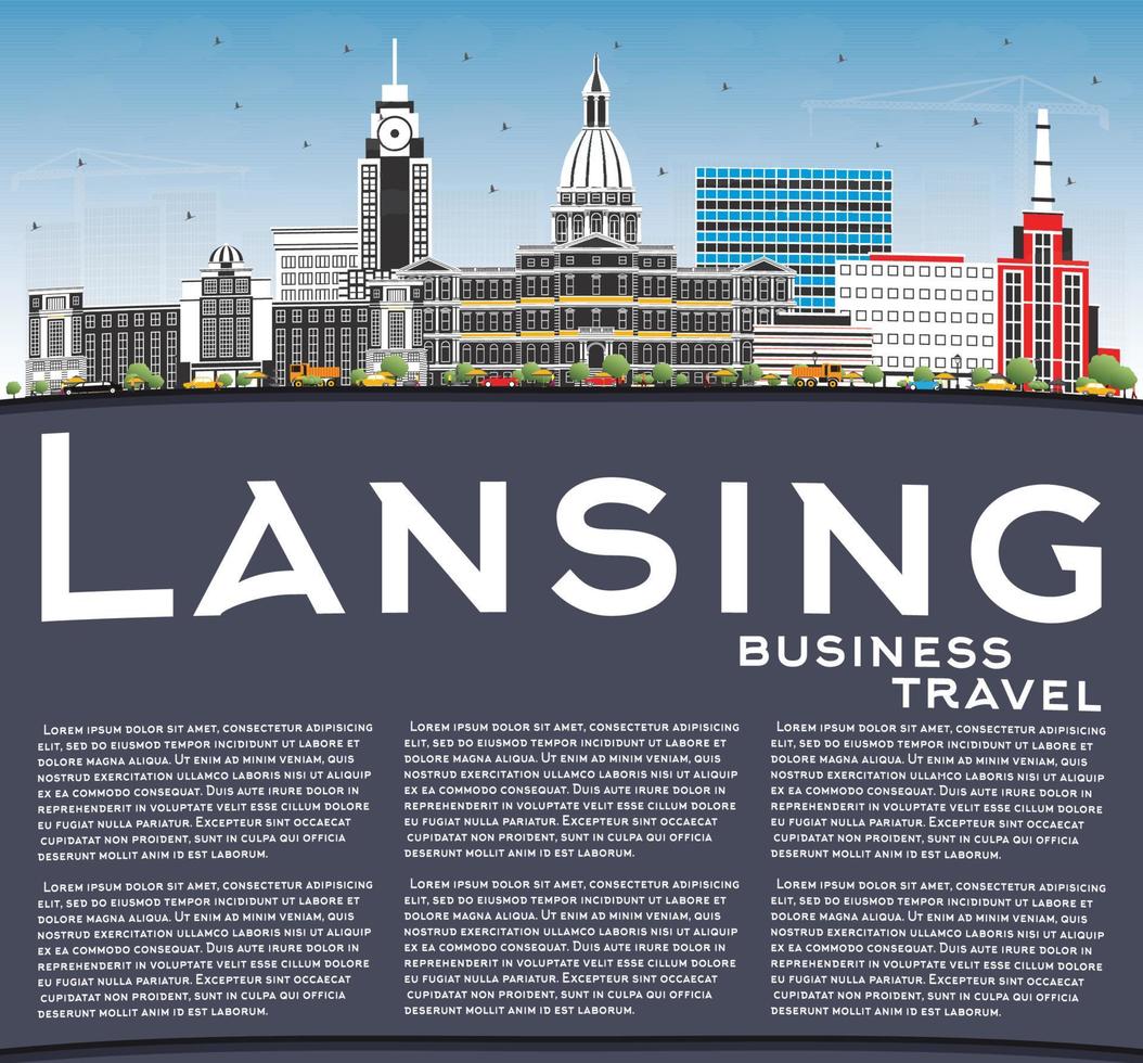 Horizonte da cidade de Lansing Michigan com edifícios coloridos, céu azul e espaço para texto. vetor