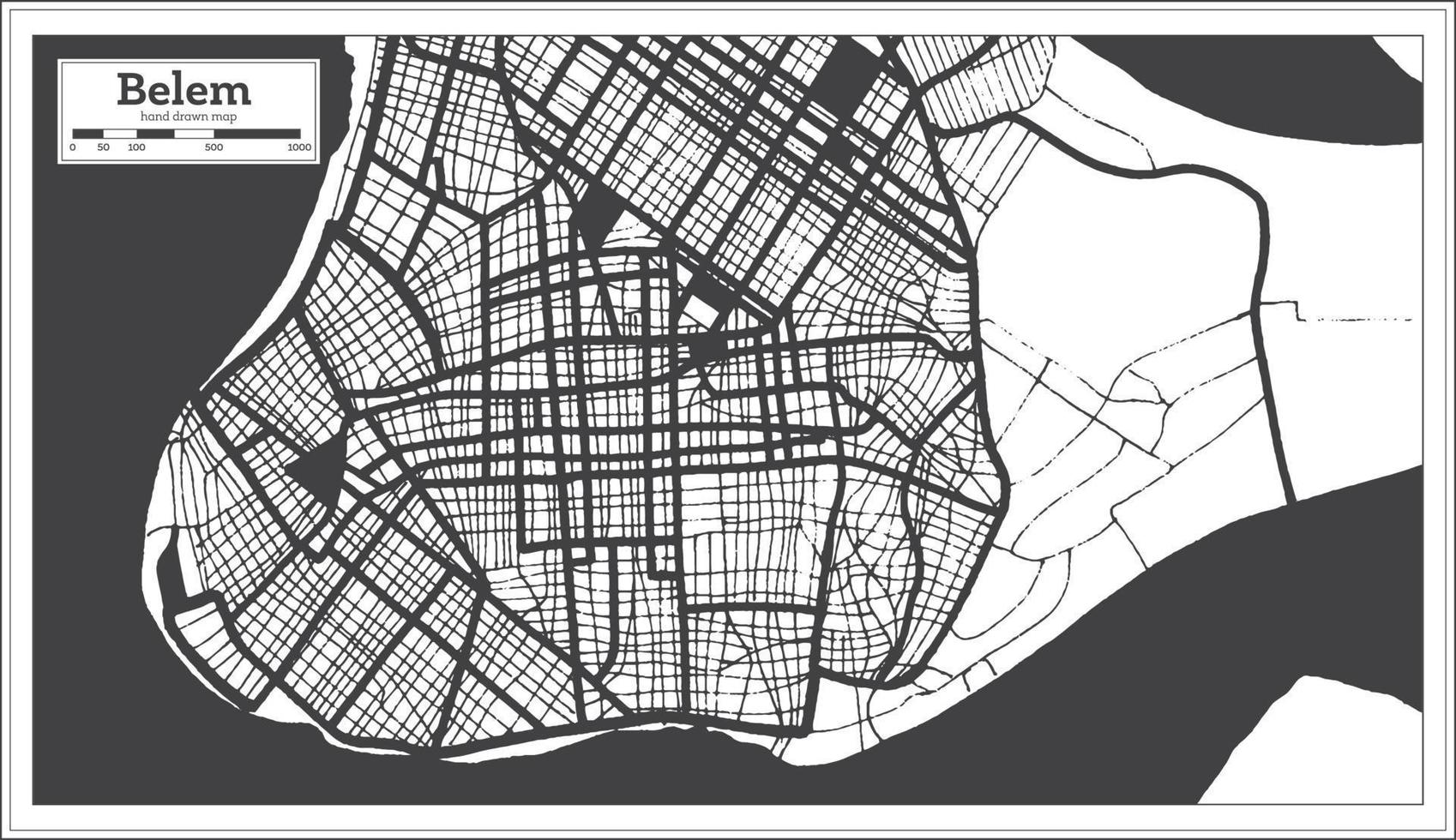 mapa da cidade de belem brasil na cor preto e branco no estilo retrô. mapa de contorno. vetor