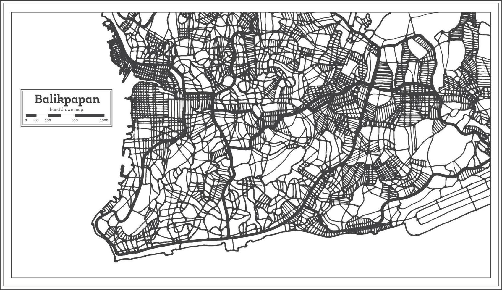 mapa da cidade de Balikpapan Indonésia na cor preto e branco. vetor