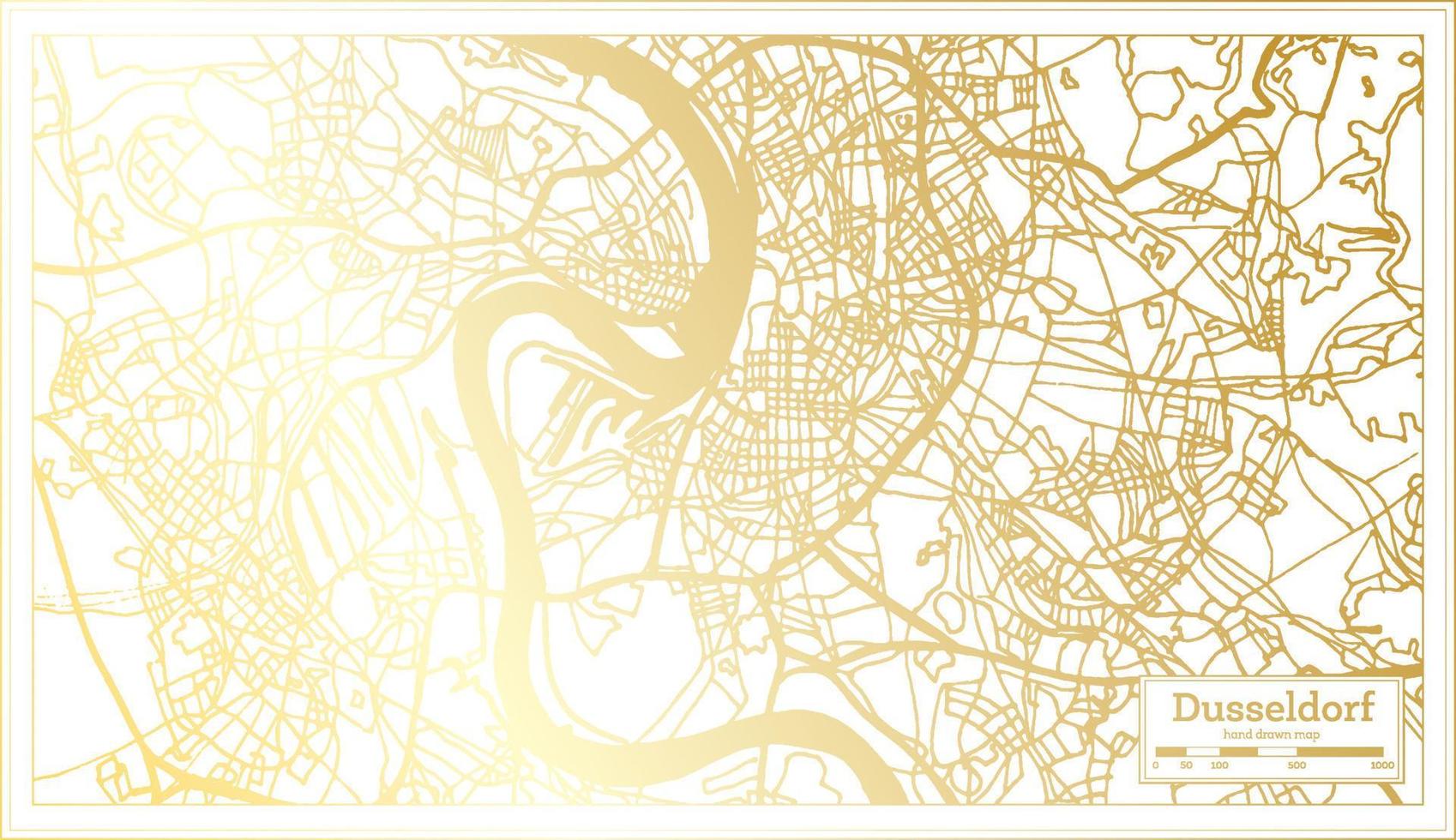 mapa da cidade de dusseldorf alemanha em estilo retrô na cor dourada. mapa de contorno. vetor
