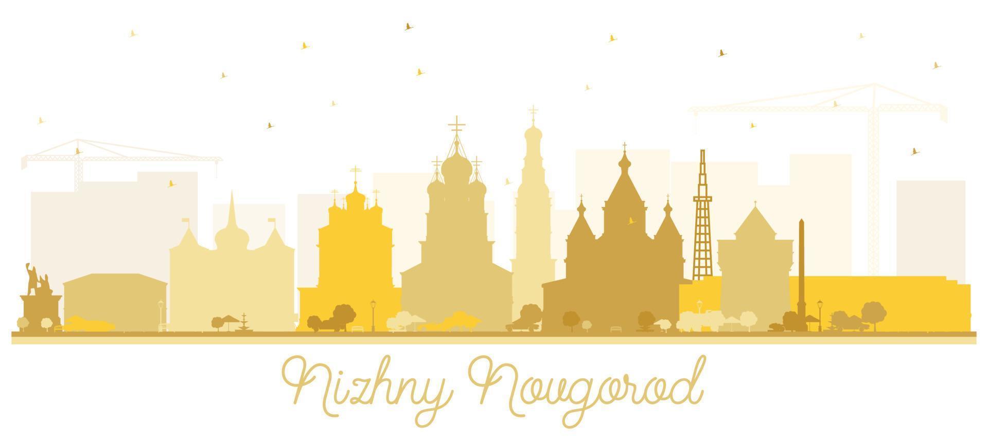 nizhny novgorod rússia cidade skyline silhueta com edifícios dourados isolados no fundo branco. vetor
