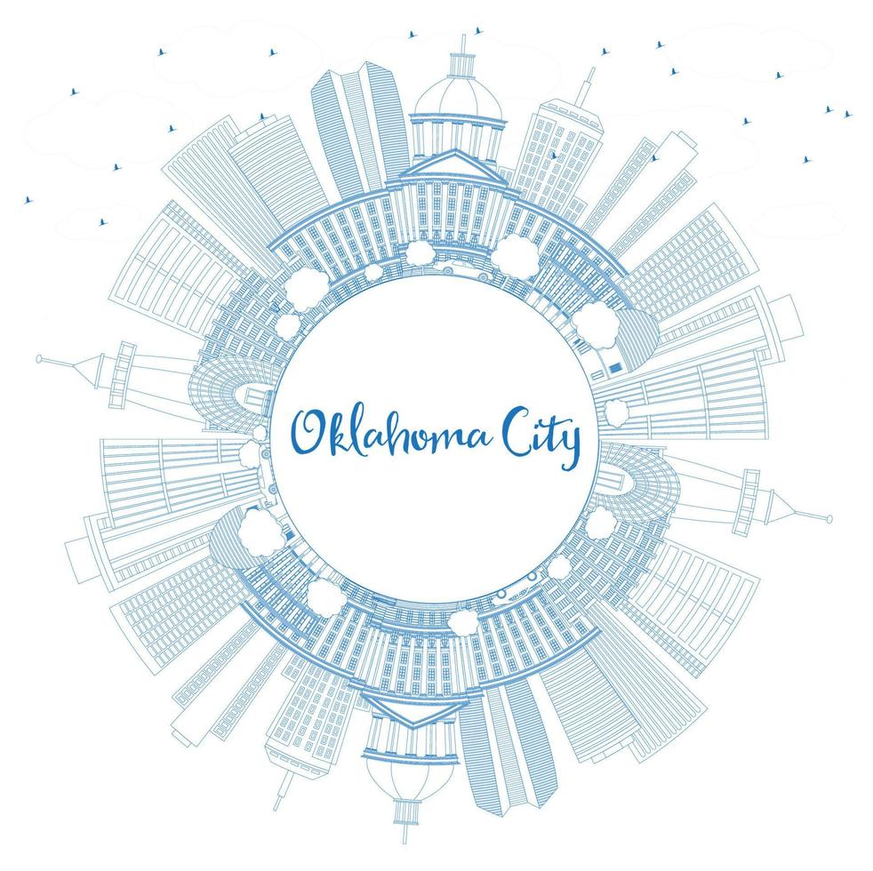 delineie o horizonte da cidade de oklahoma com edifícios azuis e copie o espaço. vetor