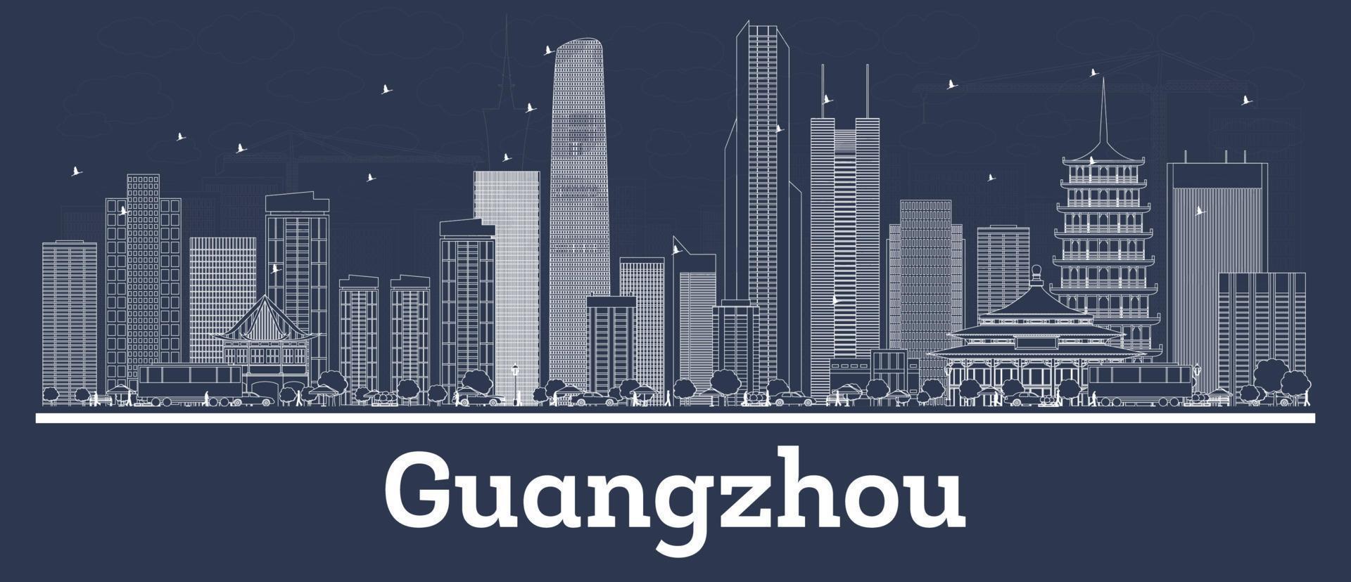 delineie o horizonte da cidade de guangzhou china com edifícios brancos. vetor