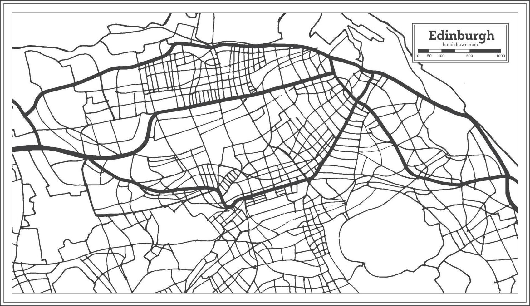 mapa da cidade de edimburgo grã-bretanha na cor preto e branco no estilo retrô. mapa de contorno. vetor