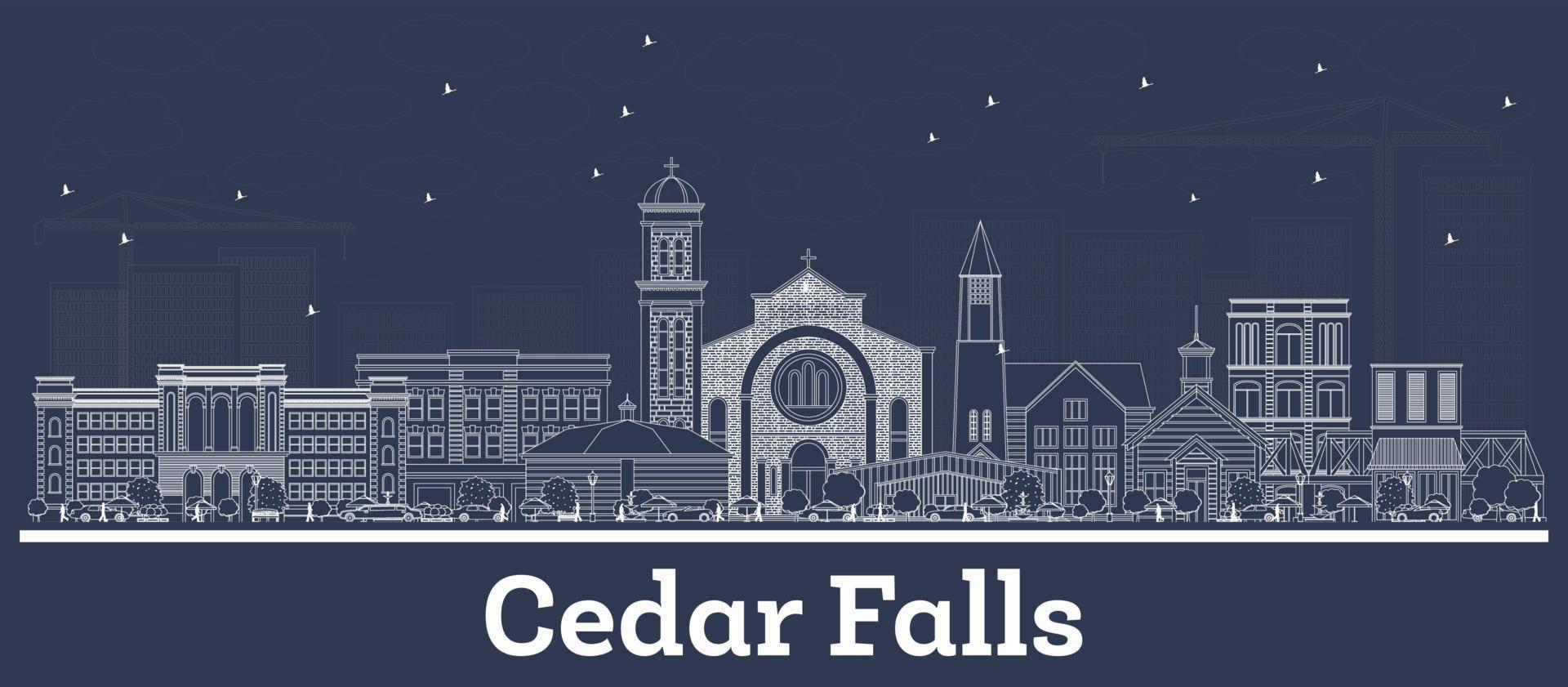 delineie o horizonte de Cedar Falls em Iowa com prédios brancos. vetor