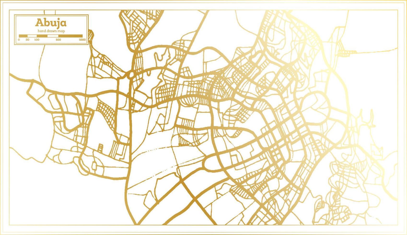 mapa da cidade de abuja nigéria em estilo retrô na cor dourada. mapa de contorno. vetor