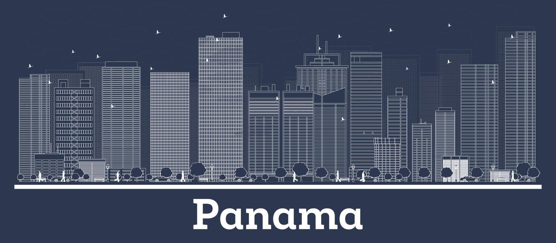 delineie o horizonte da cidade do panamá com edifícios brancos. vetor