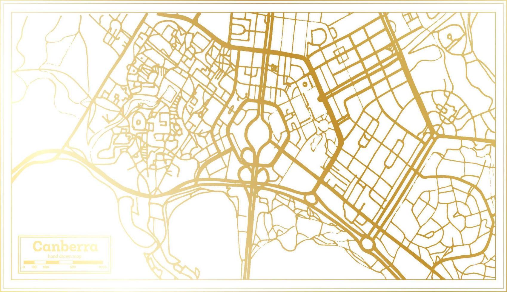 mapa da cidade de canberra austrália em estilo retrô na cor dourada. mapa de contorno. vetor