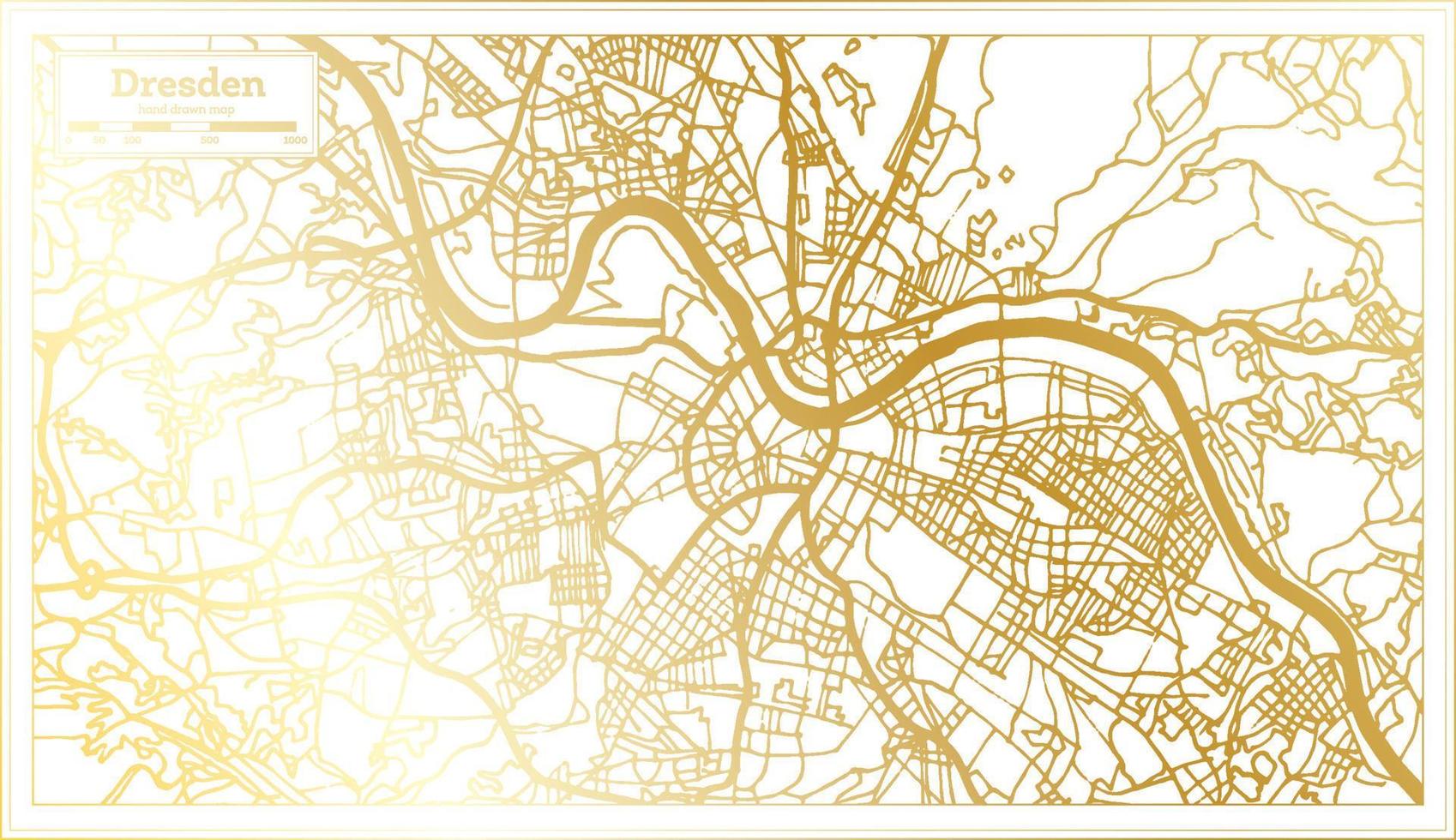 mapa da cidade de dresden alemanha em estilo retrô na cor dourada. mapa de contorno. vetor