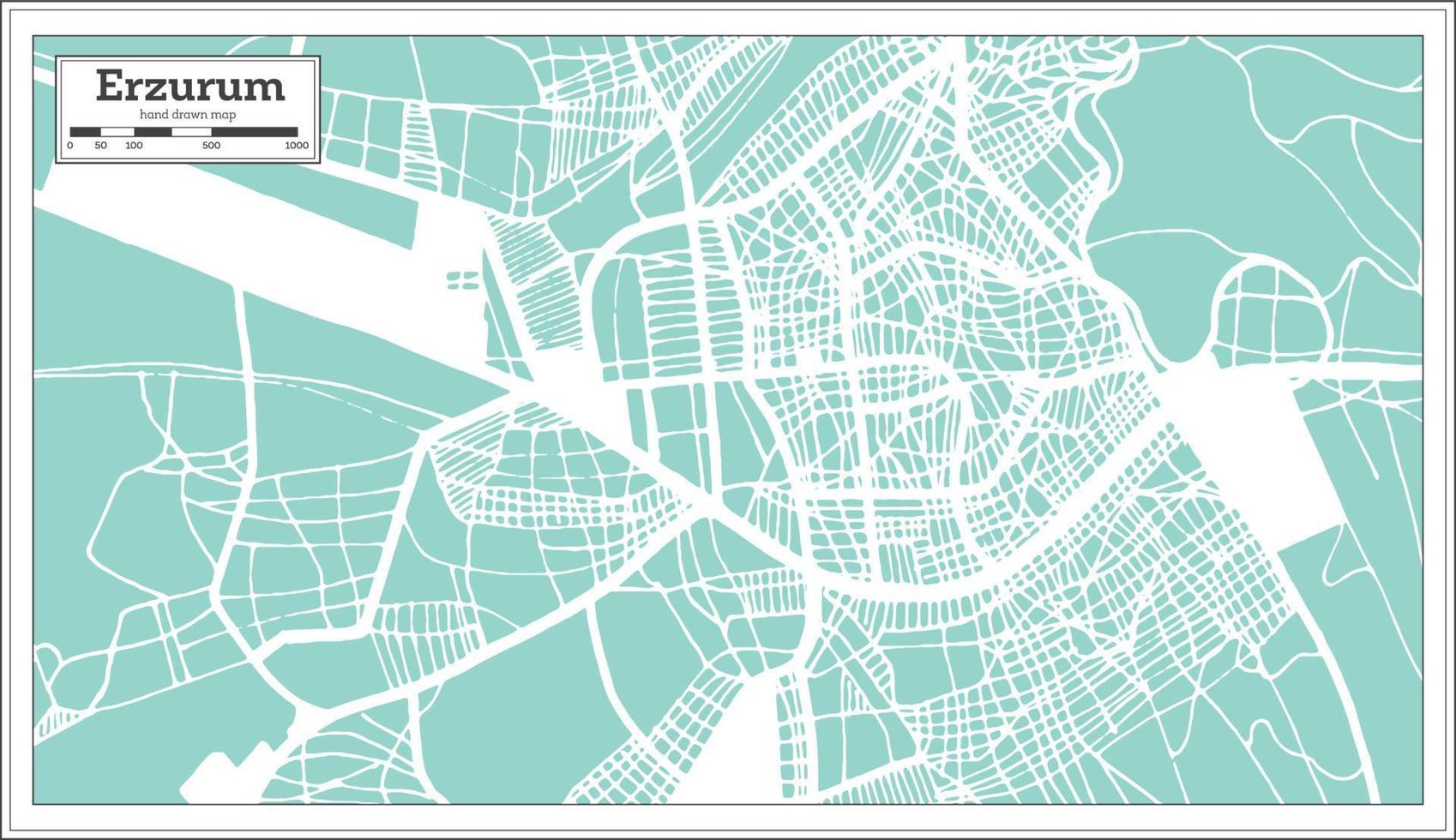 mapa da cidade de erzurum peru em estilo retrô. mapa de contorno. vetor