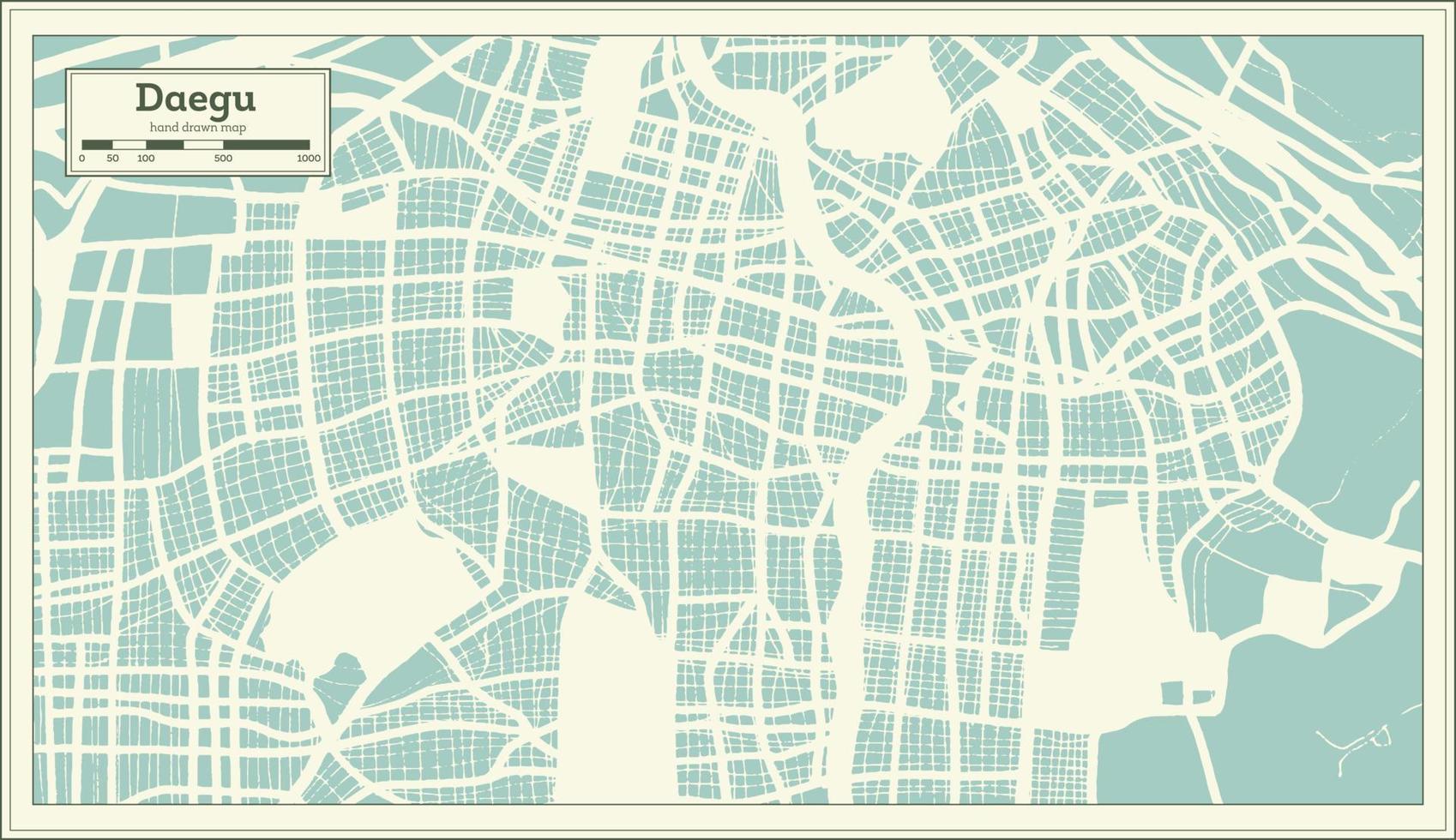 mapa da cidade de daegu coreia do sul em estilo retrô. mapa de contorno. vetor