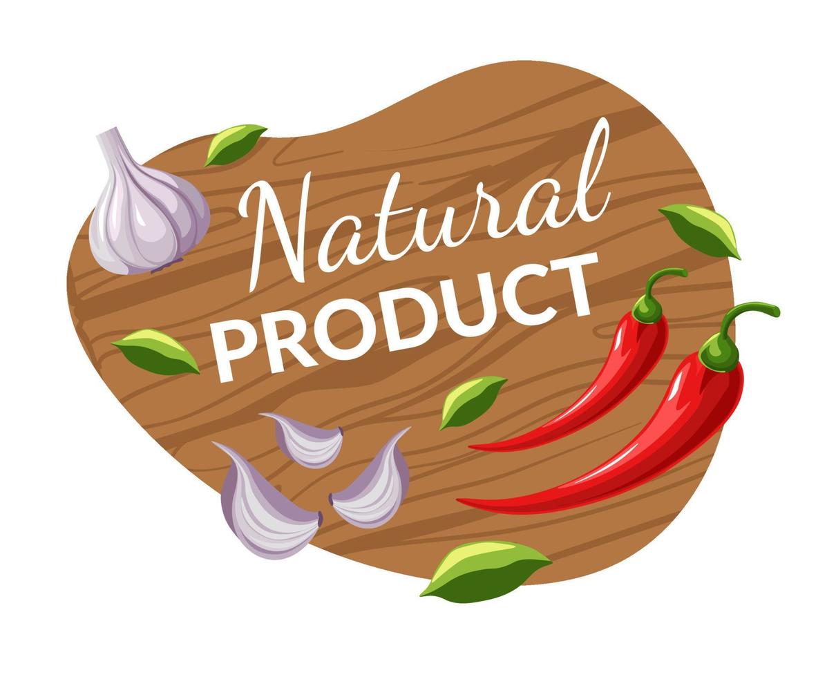 produto natural, vegetais e ervas em tábuas vetor