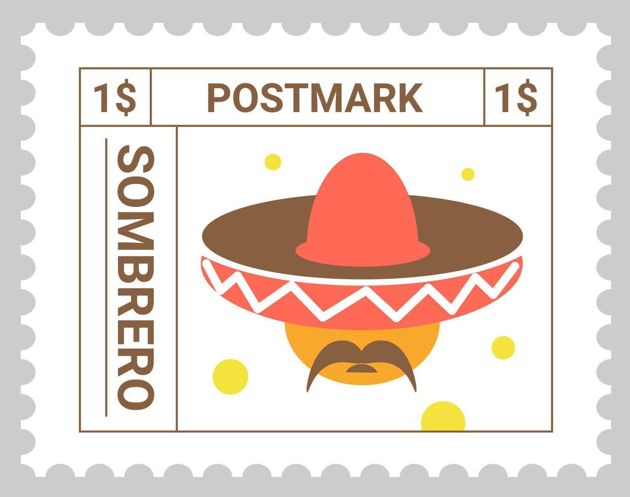 carimbo ou cartão postal com sombrero, vetor mexicano