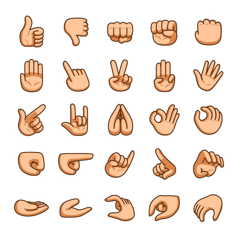 desenho animado conjunto de ícones de gestos de mãos vetor