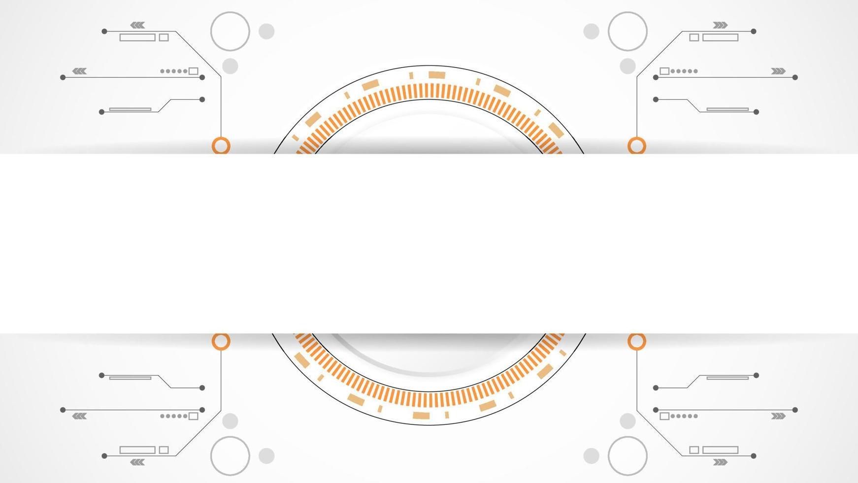 resumo de fundo de tecnologia de círculo cinza branco. tecnologia com linha de cor digital cinza, laranja, ponto, alta tecnologia, vetor. círculo tecnológico para web banner, fundo, papel de parede, estrutura, objeto. vetor