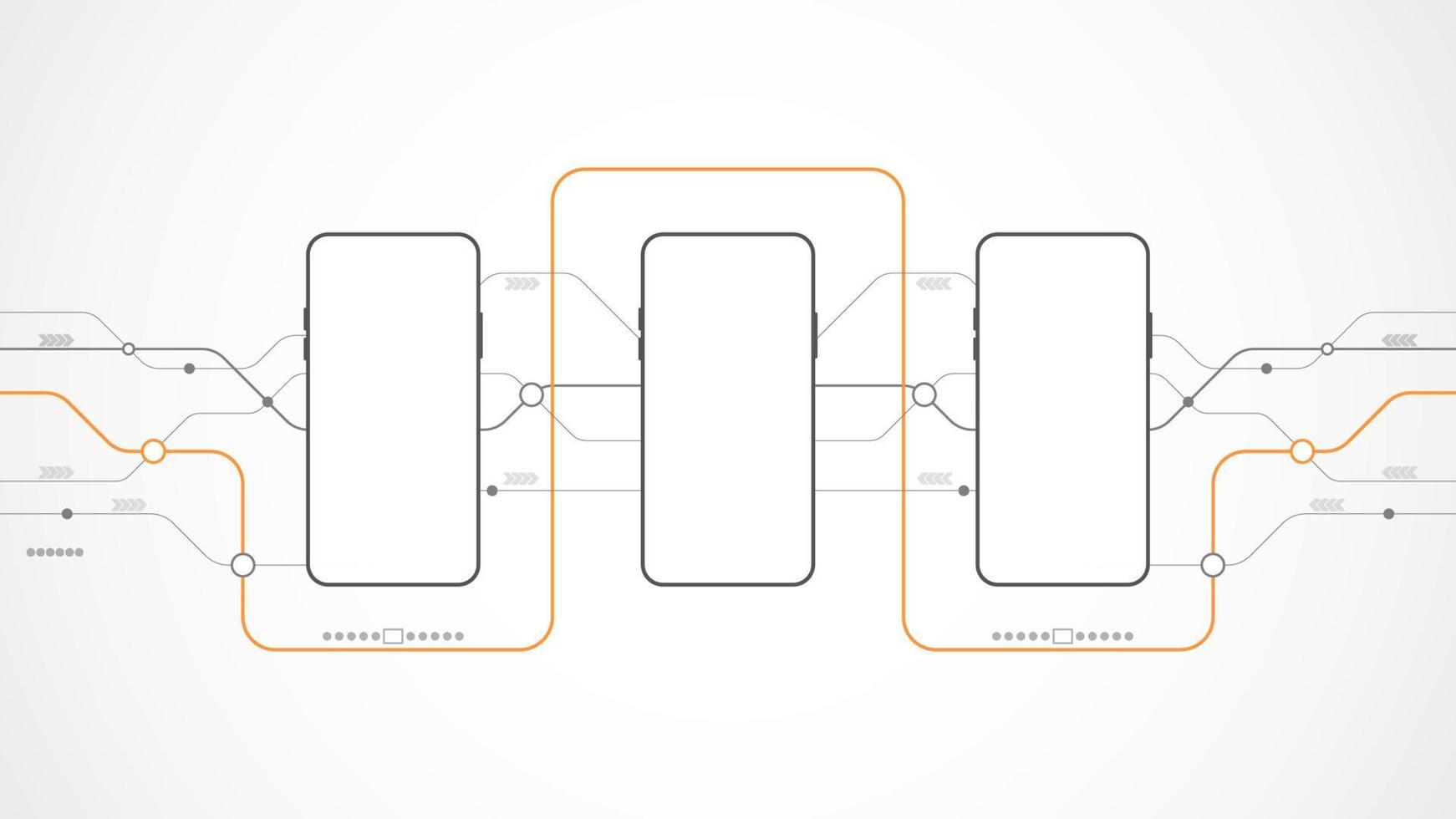 resumo do fundo da tecnologia do telefone móvel. tecnologia com linha de cor digital cinza, laranja, ponto, alta tecnologia, vetor. círculo tecnológico para web banner, fundo, papel de parede, estrutura, objeto. vetor