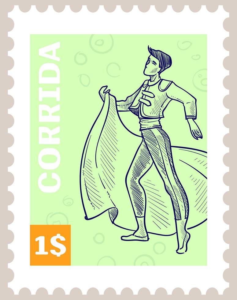 cartão postal de cultura espanhola de corrida ou marca postal vetor