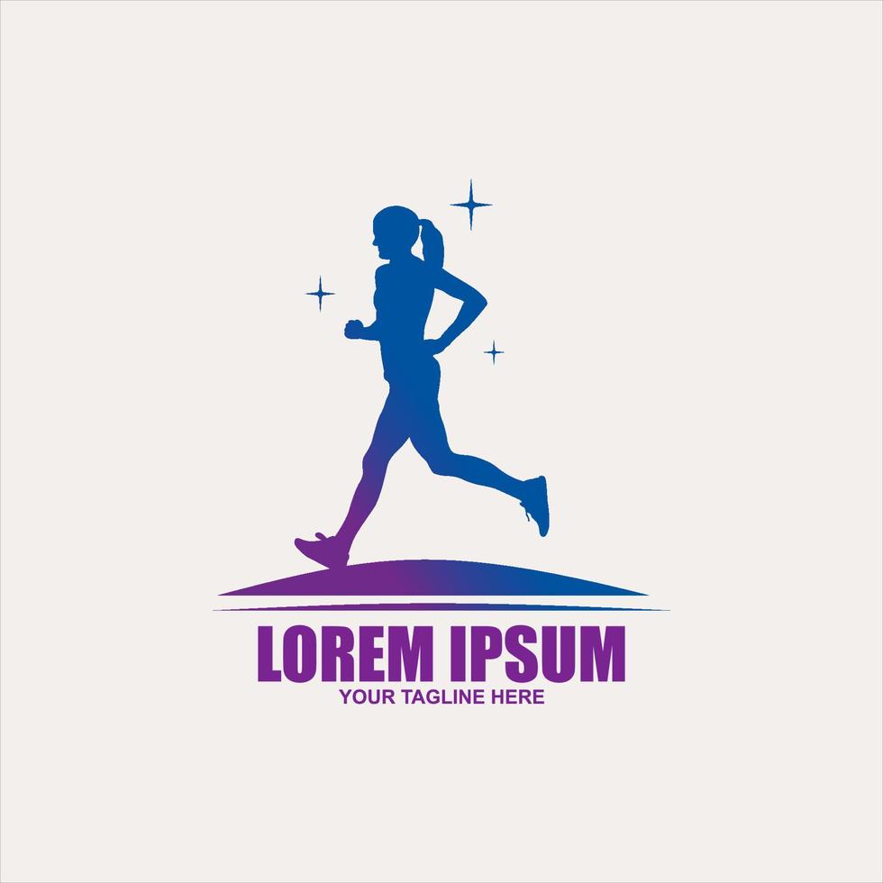 logotipo de silhueta de homem correndo com fita de acabamento, modelo de logotipo de maratona, clube de corrida ou clube esportivo vetor