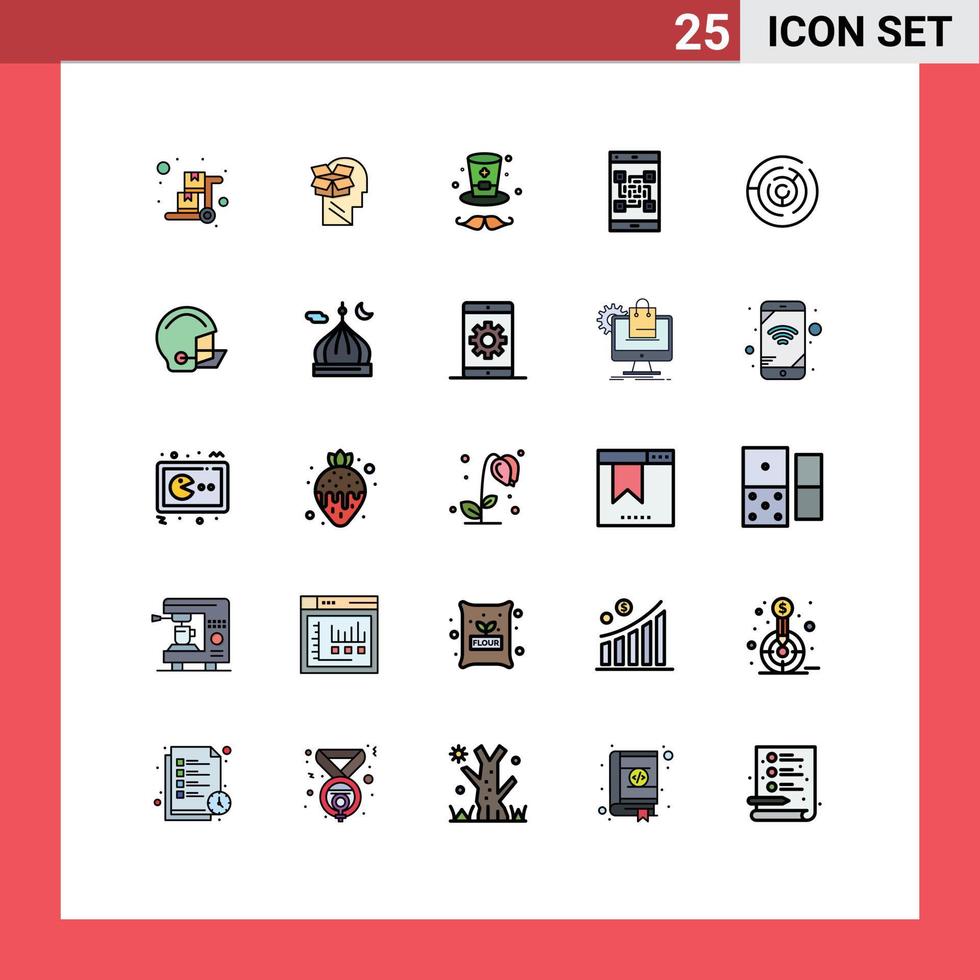 pacote de interface do usuário de 25 cores planas de linha preenchida básica do scanner qr pagamento do usuário irlanda elementos de design vetorial editável vetor