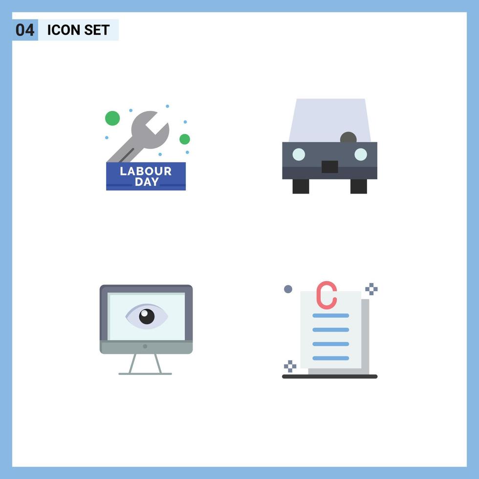 conjunto de pictogramas de 4 ícones planos simples de veículos diurnos reparam elementos de design de vetores editáveis on-line de táxi