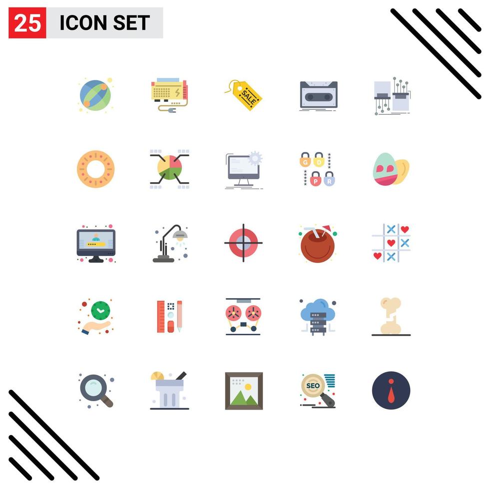 pacote de 25 sinais e símbolos modernos de cores planas para mídia impressa na web, como elementos de design de vetores editáveis de cassete de registro de comércio eletrônico de fita digital