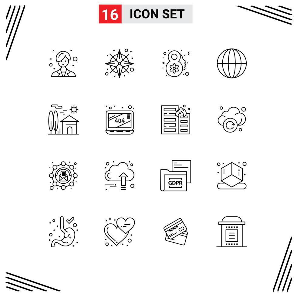 pacote de esboço de 16 símbolos universais de elementos de design de vetores editáveis do globo imobiliário feminino da casa real