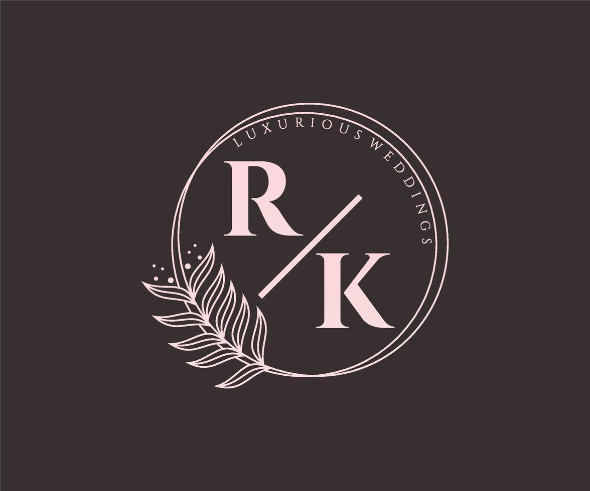 modelo de logotipos de monograma de casamento de carta inicial rk, modelos modernos minimalistas e florais desenhados à mão para cartões de convite, salve a data, identidade elegante. vetor