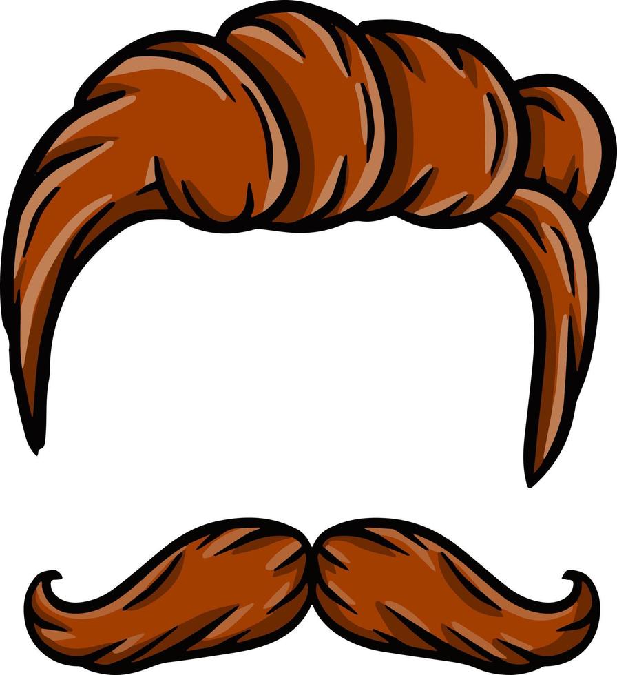 corte de cabelo dos homens da moda. elemento da cabeça e rosto hipster. cara de cabelo castanho. longo bigode do velho. ilustração desenhada à mão. moda e estilo vetor