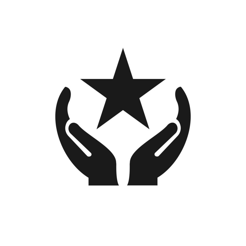 design de logotipo de estrela de mão. logotipo do prêmio com vetor de conceito de mão. design de logotipo de mão e estrela