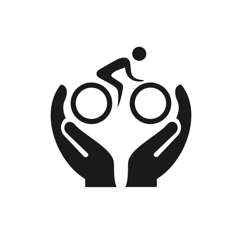 design de logotipo de ciclo de mão. logotipo do ciclo com vetor de conceito de mão. design de logotipo de mão e ciclismo