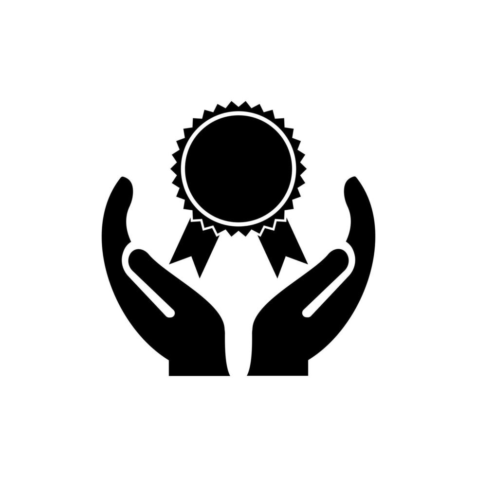 design de logotipo de prêmio de mão. prêmio logotipo do distintivo de melhor vendedor com vetor de conceito de mão. design de logotipo de mão e distintivo