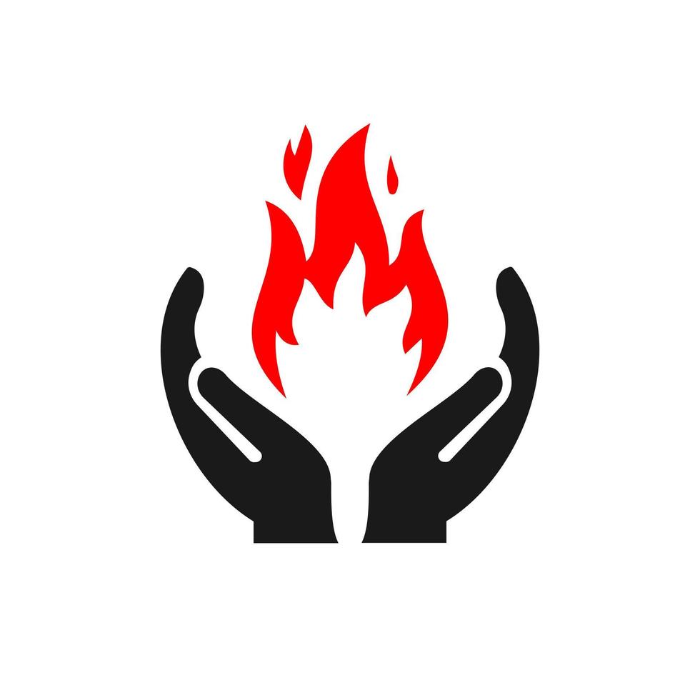 design de logotipo de fogo de mão. logotipo de fogo com vetor de conceito de mão. design de logotipo de mão e fogo