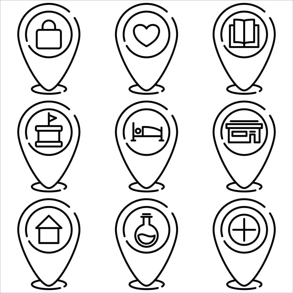 ícone de pino de marcador definir estilo de estrutura de tópicos parte quatro vetor