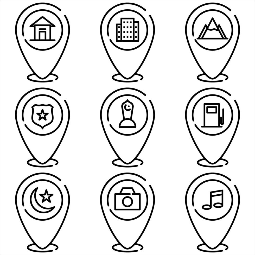 ícone de pino de marcador definir estilo de estrutura de tópicos parte cinco vetor